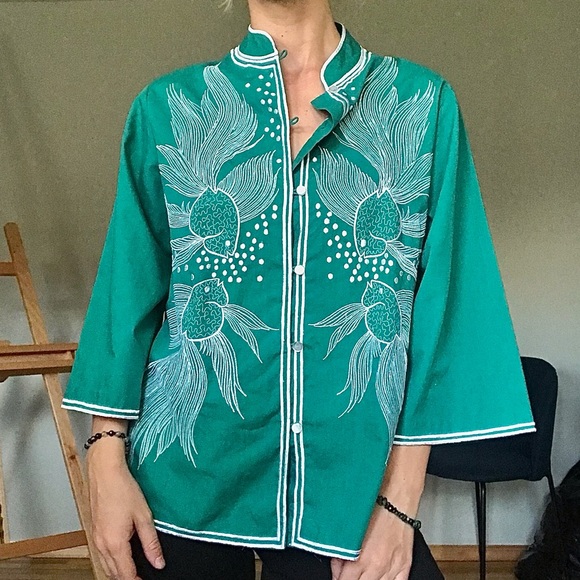 Vintage Teal Embroidered Tunic Top - Picture 5 of 14